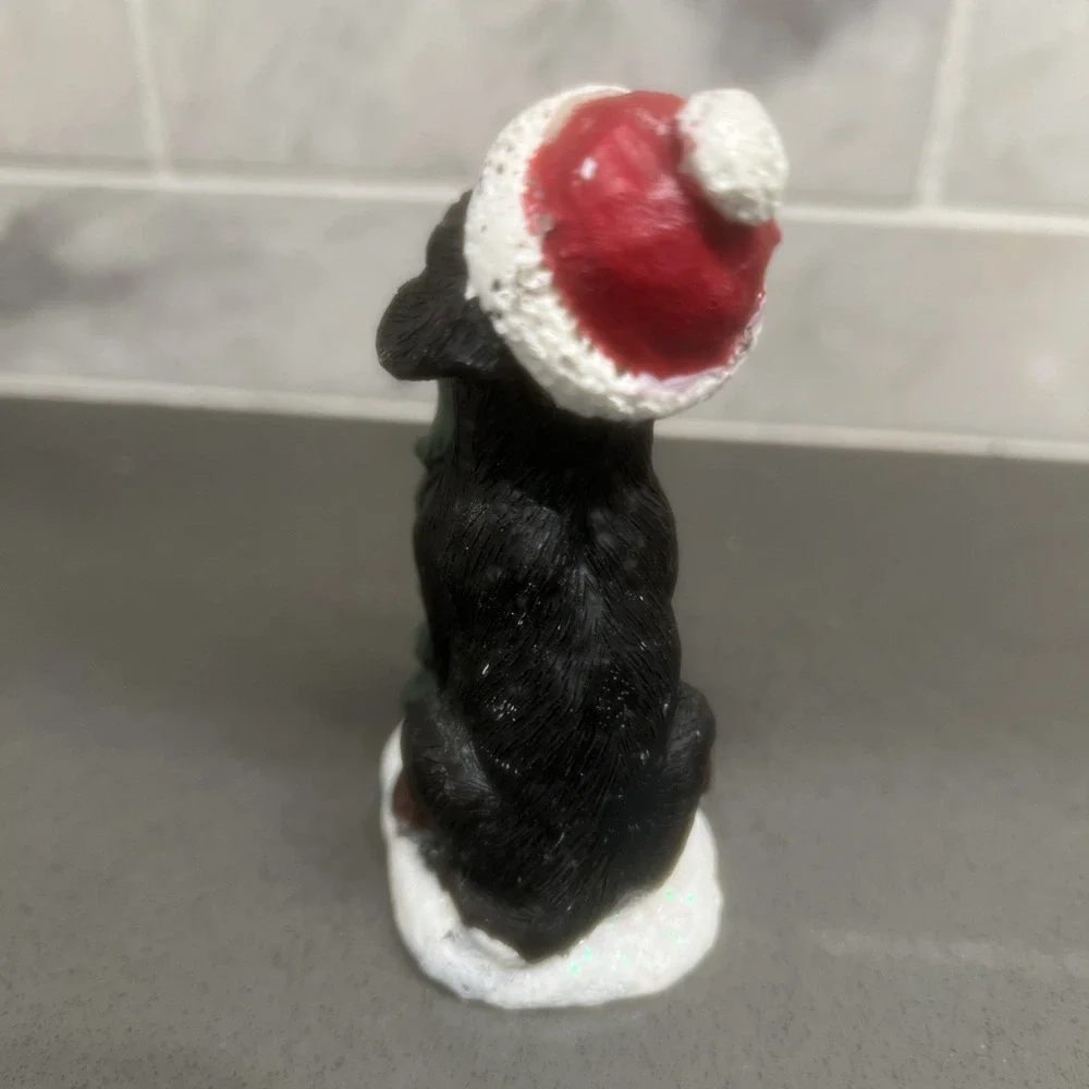 Vintage Black Dog Puppy With Christmas Tree Christmas Figure Holiday Decor